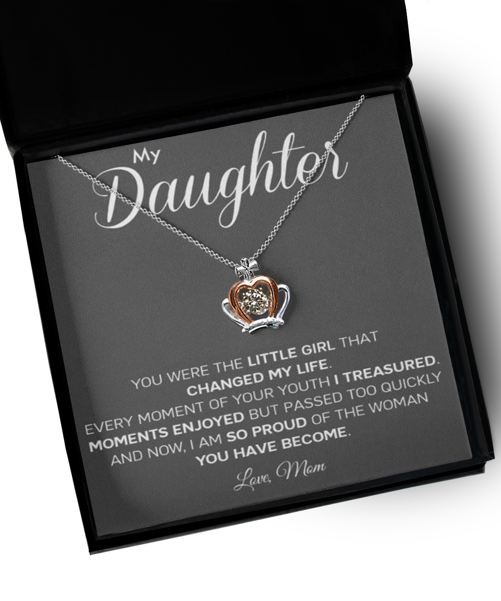 Personalized Gift to my Daughter,Crown Pendant Necklace,Gift from Mom, Message Card Jewelry, Changed My Life tinmico