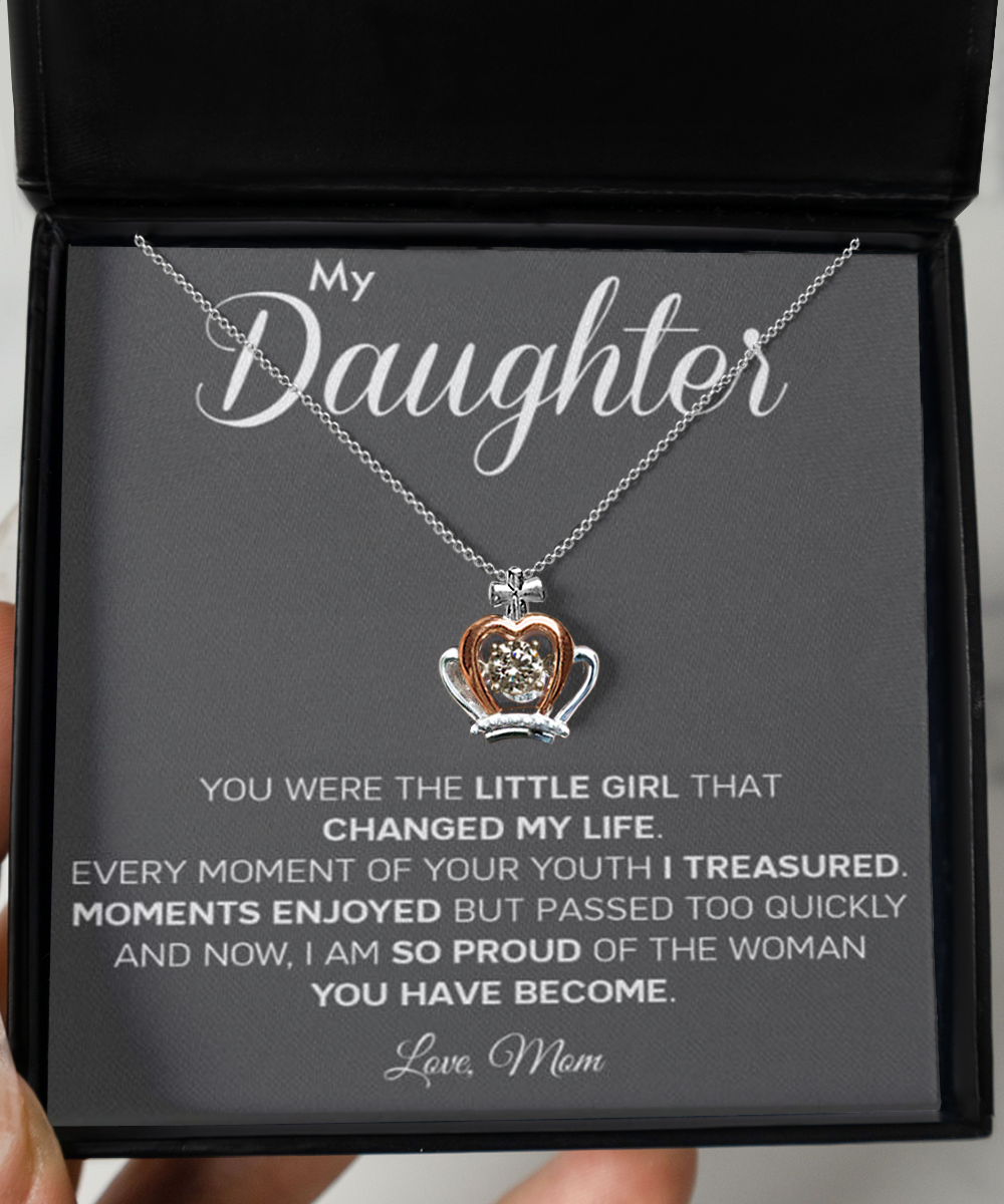 Personalized Gift to my Daughter,Crown Pendant Necklace,Gift from Mom, Message Card Jewelry, Changed My Life tinmico