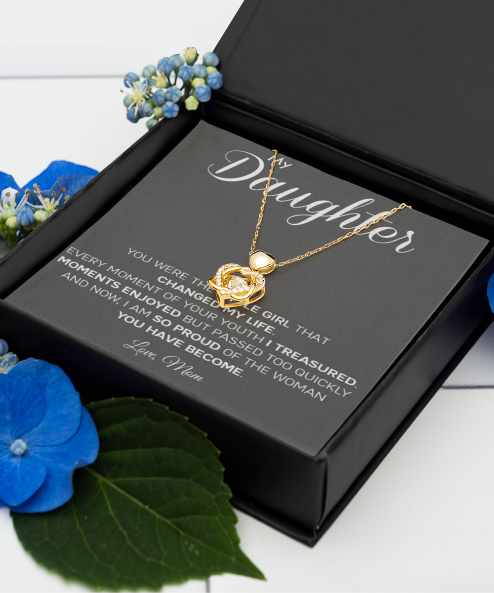 Personalized Gift to my Daughter,Heart Knot Gold Necklace,Gift from Mom, Message Card Jewelry, Changed My Life tinmico