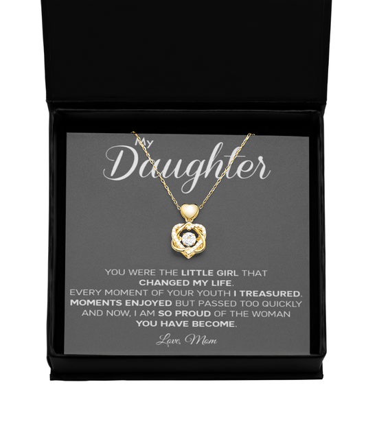 Personalized Gift to my Daughter,Heart Knot Gold Necklace,Gift from Mom, Message Card Jewelry, Changed My Life tinmico