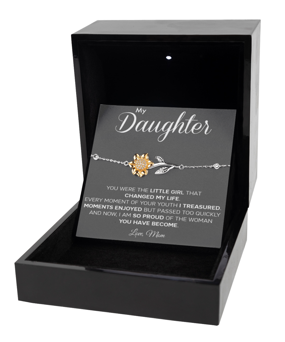 Personalized Gift to my Daughter,Sunflower Bracelet, Gift from Mom, Message Card Jewelry, Changed My Life tinmico