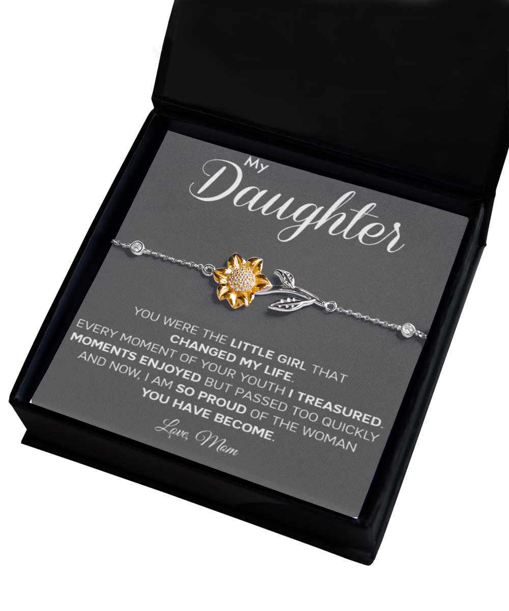 Personalized Gift to my Daughter,Sunflower Bracelet, Gift from Mom, Message Card Jewelry, Changed My Life tinmico