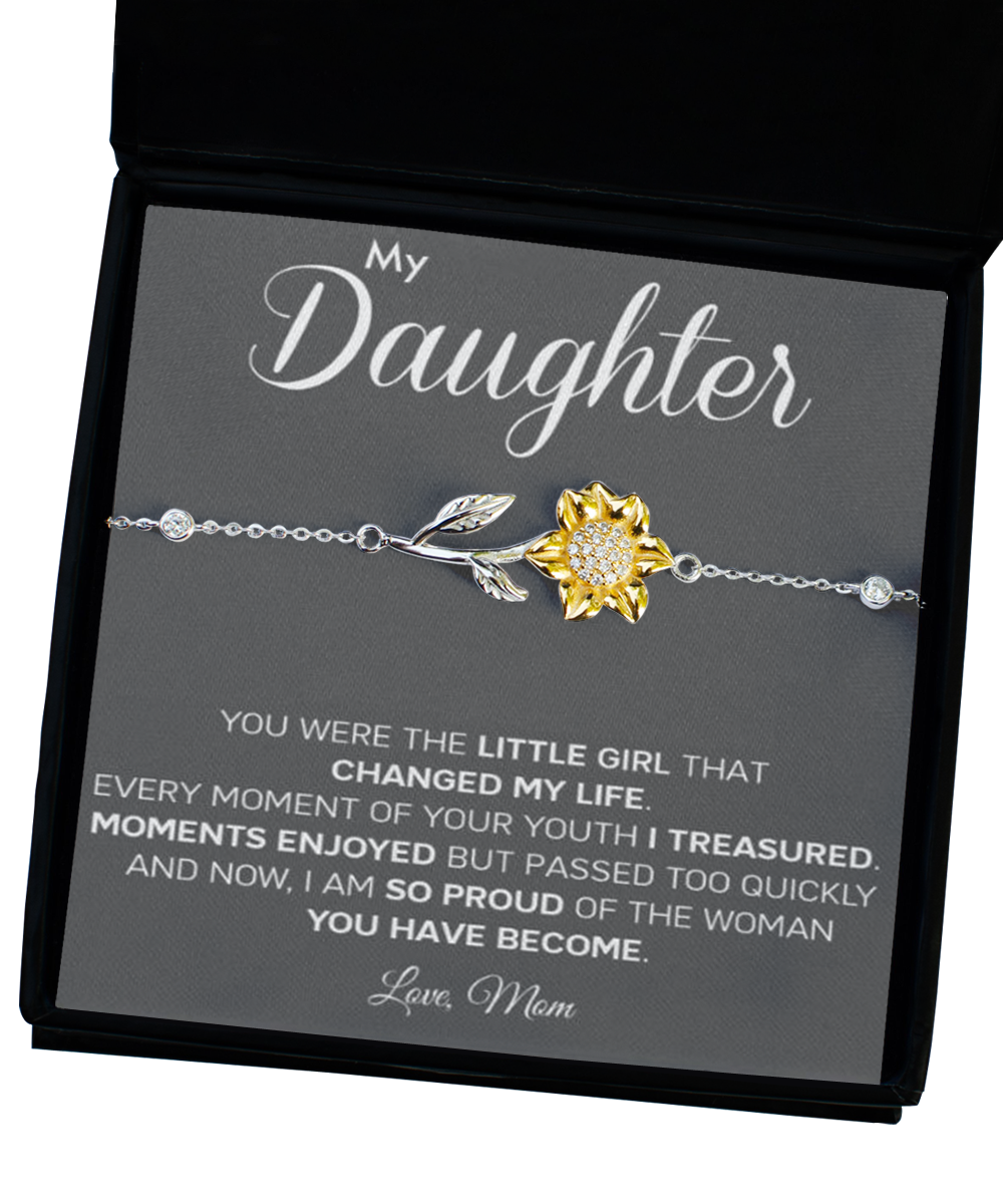 Personalized Gift to my Daughter,Sunflower Bracelet, Gift from Mom, Message Card Jewelry, Changed My Life tinmico