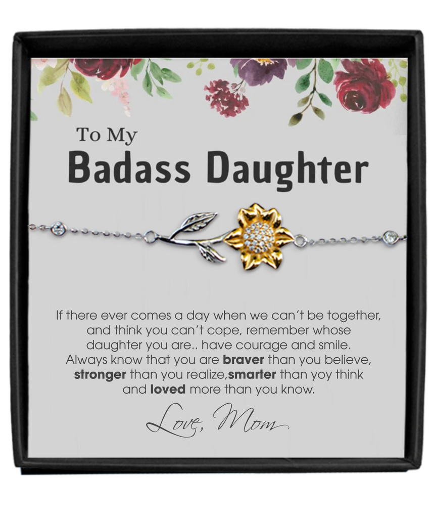 Sunflower Bracelet,Daughter Gift From Mom, Badass Daughter Bracelet, Daughter Gifts tinmico