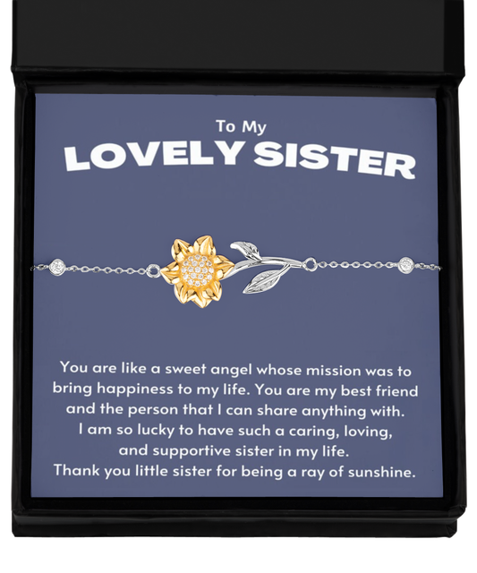 Sunflower Bracelet,Little sister bracelet, little sister gift, sister bracelet gift, sister birthday gift, gift to little sister from big sister tinmico