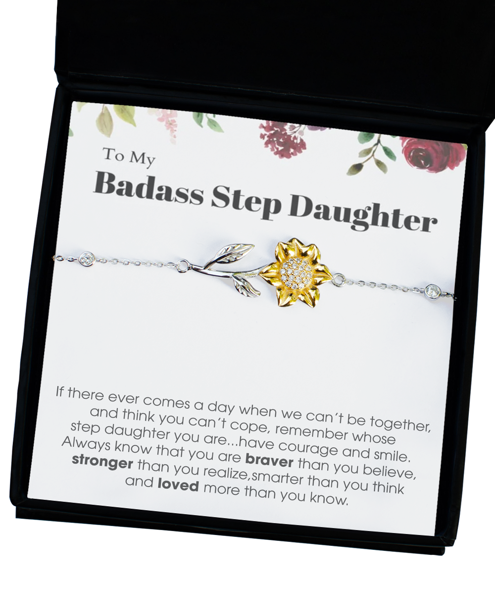 Sunflower Bracelet, To My Badass Step Daughter Bracelet, Step Daughter Gift From Stepmom Wedding Birthday Bracelet Gift Set tinmico