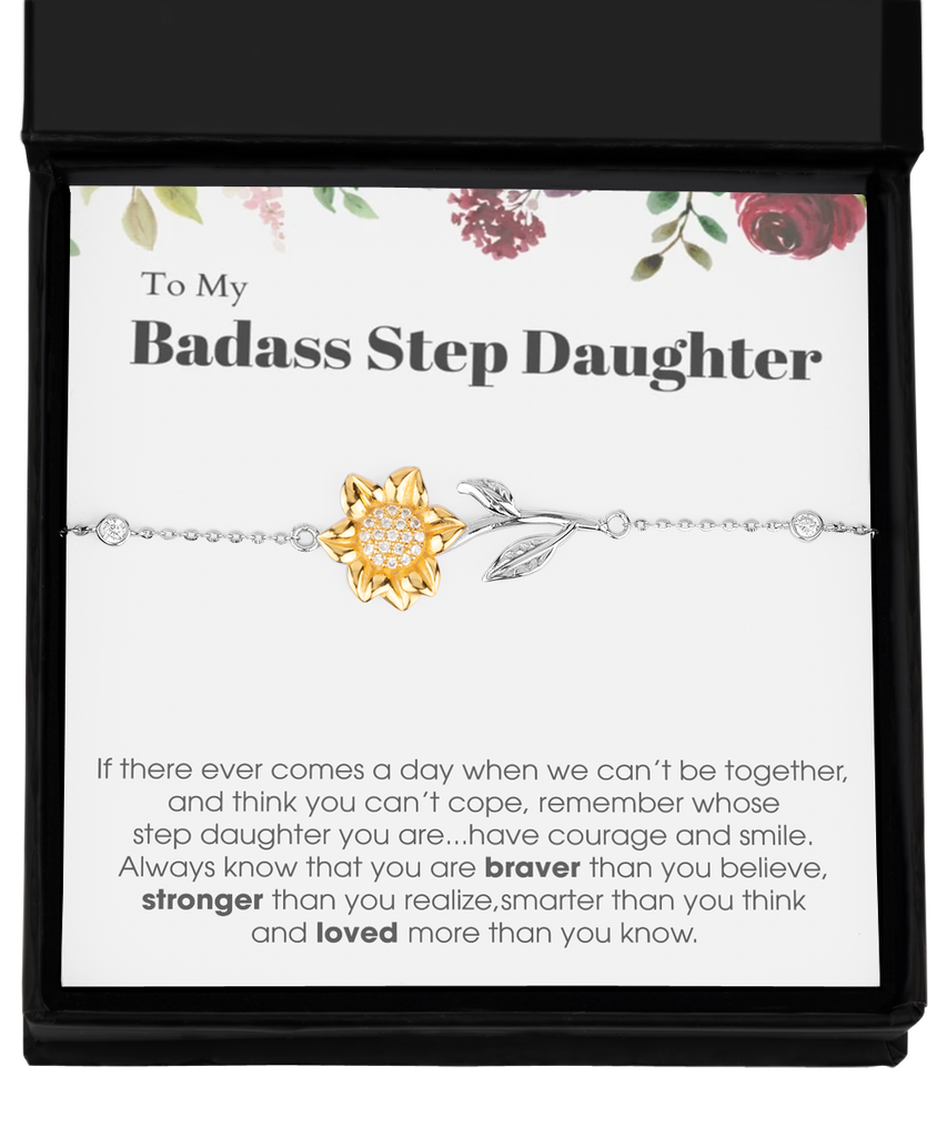 Sunflower Bracelet, To My Badass Step Daughter Bracelet, Step Daughter Gift From Stepmom Wedding Birthday Bracelet Gift Set tinmico