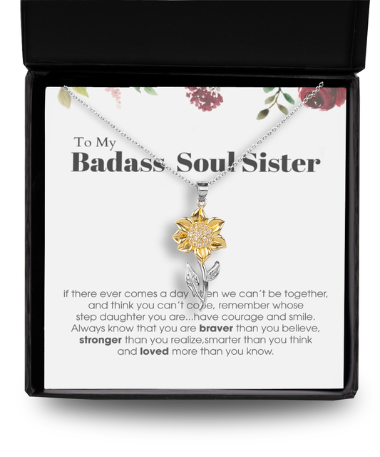 Sunflower Pendant Necklace ,To My Badass Soul Sister Bracelet, Soul Sister Best Friend Birthday Graduation Gift Set tinmico