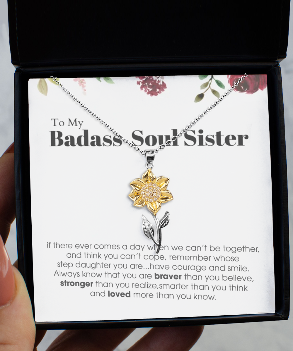 Sunflower Pendant Necklace ,To My Badass Soul Sister Bracelet, Soul Sister Best Friend Birthday Graduation Gift Set tinmico