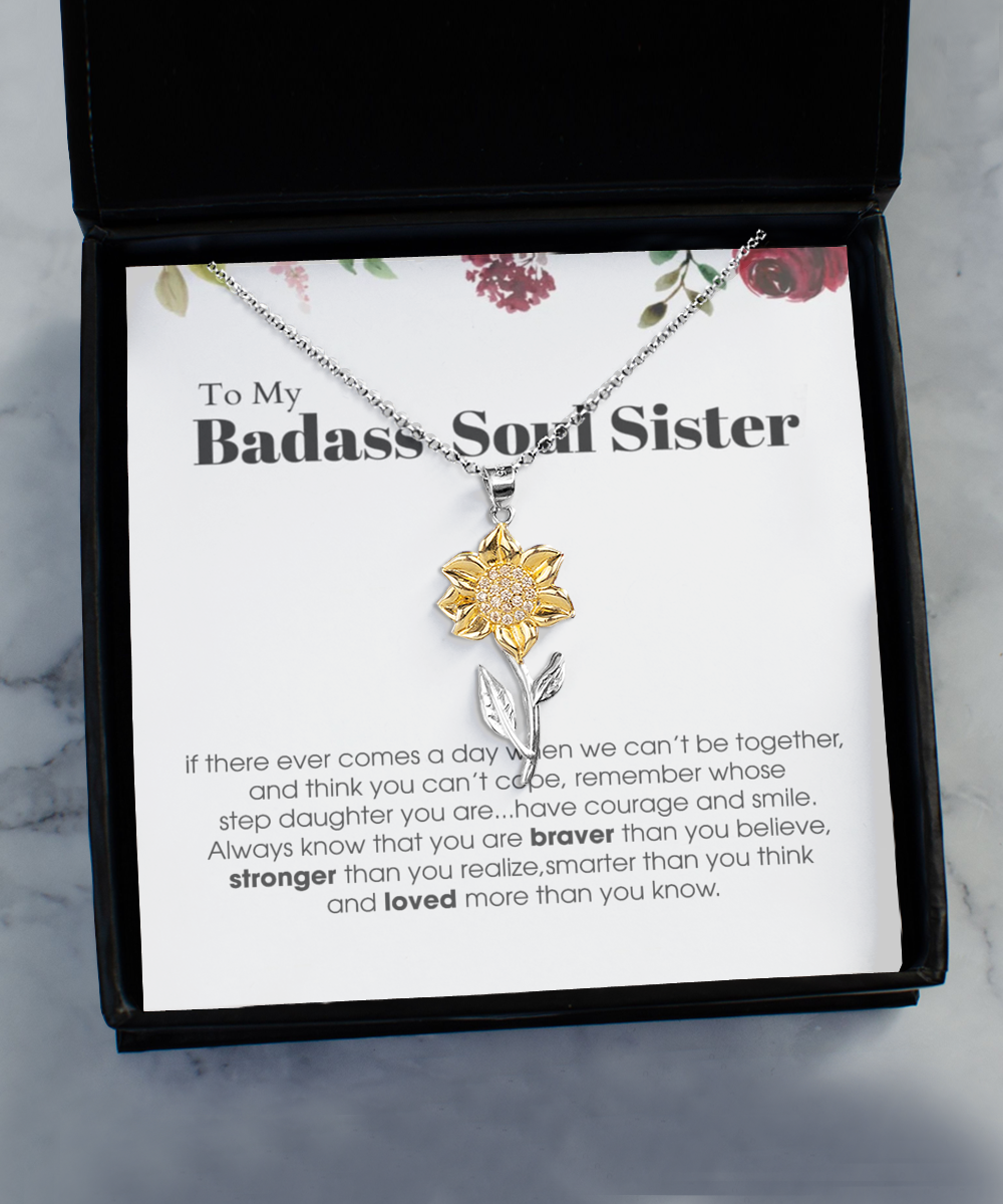 Sunflower Pendant Necklace ,To My Badass Soul Sister Bracelet, Soul Sister Best Friend Birthday Graduation Gift Set tinmico