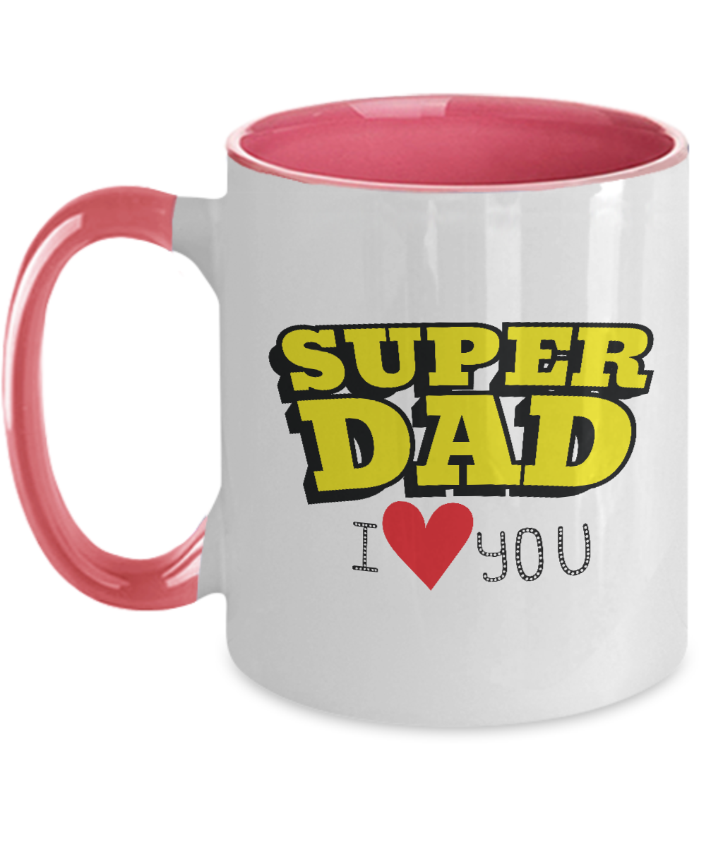 Super Dad,I Love You : Dad Coffee Mug, Father's Day Coffee Mug Cup. Dad Christmas Gift from Daughter,Two Tone Mug 11oz tinmico