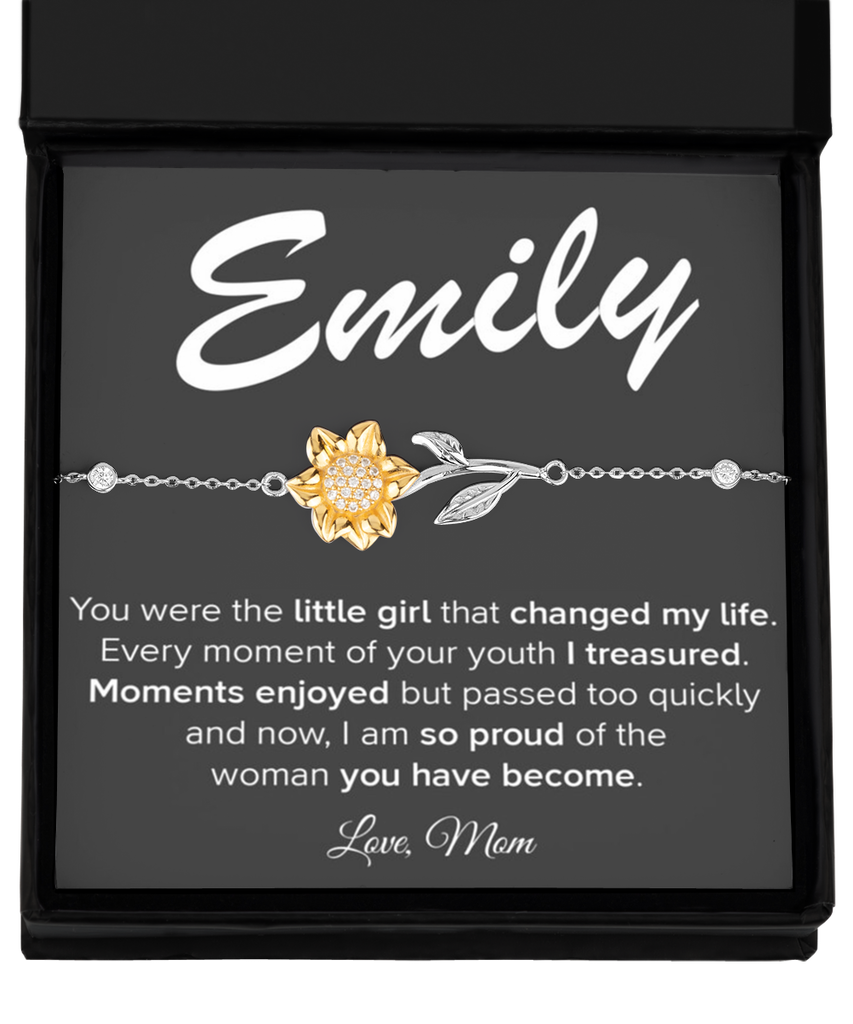 To My Beautiful Daughter Bracelet,Personalized Gift for Daughter, Girl That Changed My Life, Loving Inspiring Gift from Mom, Sunflower Bracelet tinmico