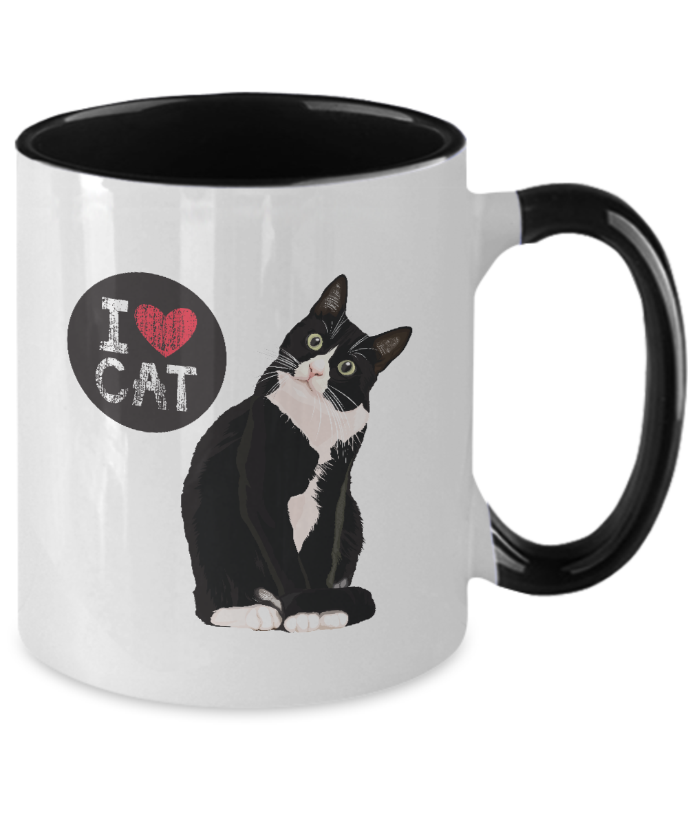 Two Tone Mug,Black Cat Coffee Mug,Perfect Cat Lover Gift,,Cute Cat Coffee Mugs Present,Ceramic Funny Coffee Mug,Great Birthday or Christmas Surprise for Friend ,11oz tinmico