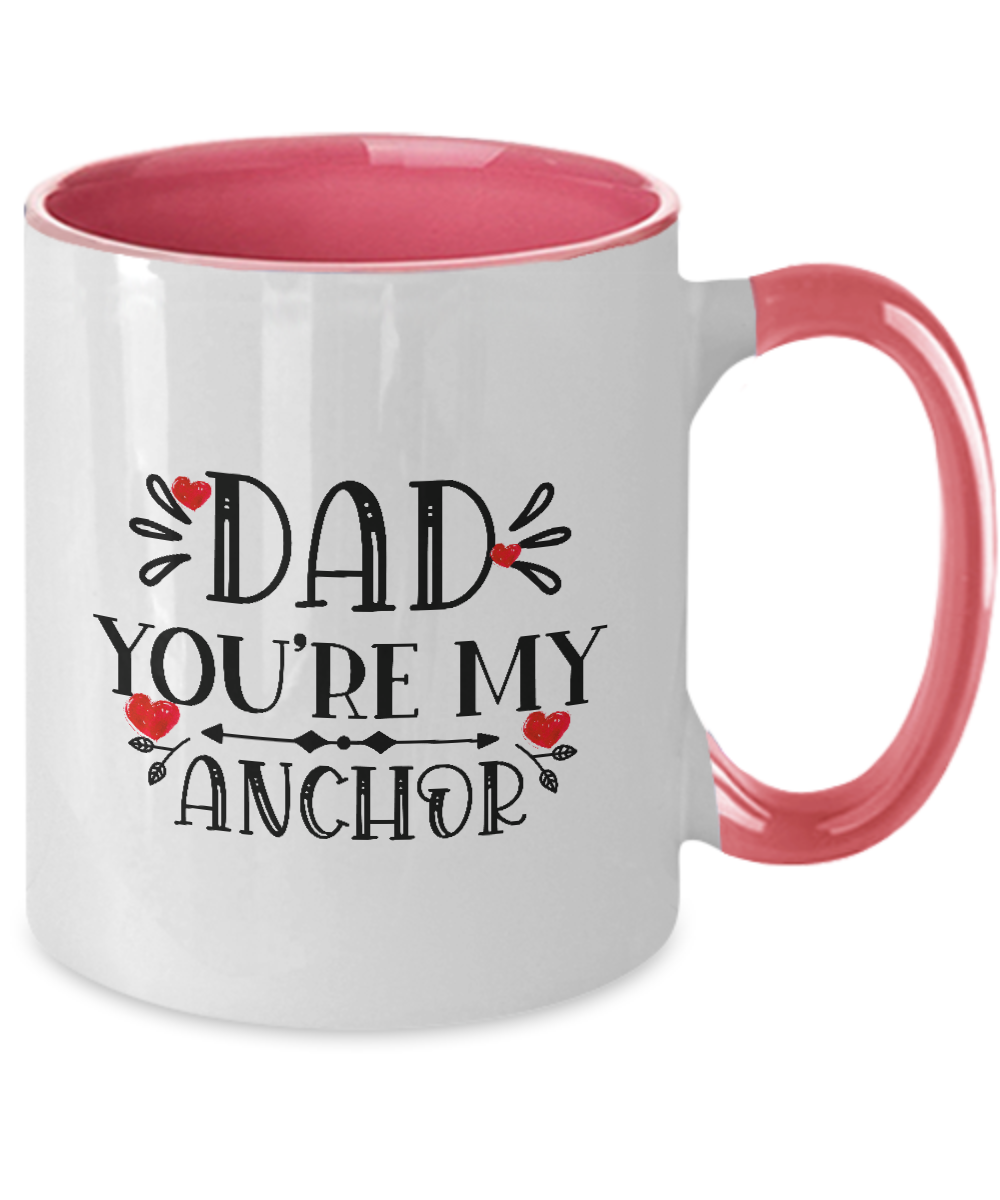 Two Tone Mug,Dad You re My Anchor ,Coffee Mug,15 oz,Best Christmas Gifts for Dad, Men,Unique Xmas Gag Dad Gifts from Daughter, Son, Kids,Fun Novelty Cup tinmico