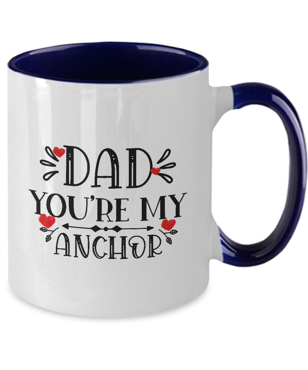 Two Tone Mug,Dad You re My Anchor ,Coffee Mug,15 oz,Best Christmas Gifts for Dad, Men,Unique Xmas Gag Dad Gifts from Daughter, Son, Kids,Fun Novelty Cup tinmico