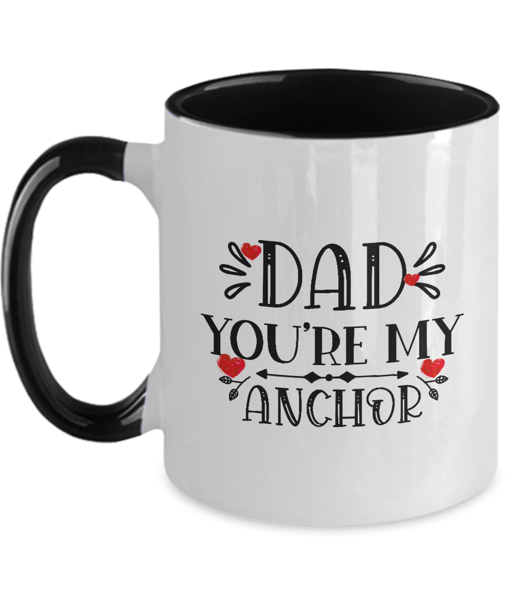 Two Tone Mug,Dad You re My Anchor ,Coffee Mug,15 oz,Best Christmas Gifts for Dad, Men,Unique Xmas Gag Dad Gifts from Daughter, Son, Kids,Fun Novelty Cup tinmico