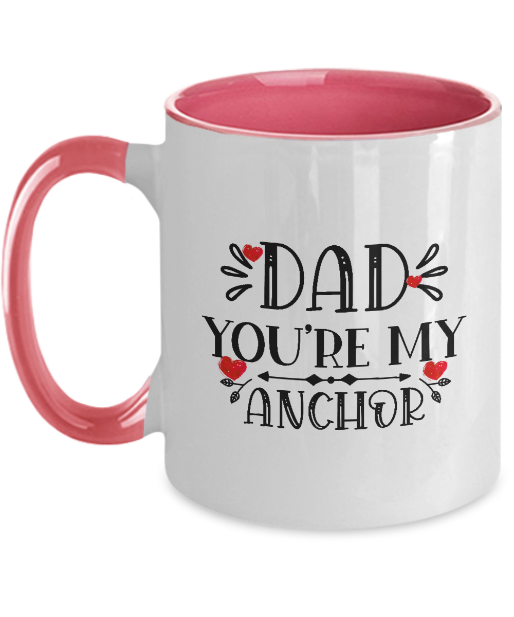 Two Tone Mug,Dad You re My Anchor ,Coffee Mug,15 oz,Best Christmas Gifts for Dad, Men,Unique Xmas Gag Dad Gifts from Daughter, Son, Kids,Fun Novelty Cup tinmico