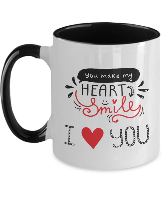 Two Tone Mug,You Make My Heart Smile Mug,I Love You Coffee Mug,Christmas Gifts Coffee Mug,11 oz tinmico