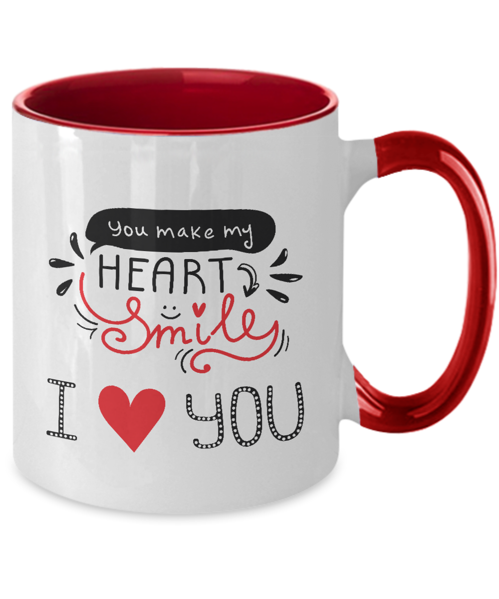 Two Tone Mug,You Make My Heart Smile Mug,I Love You Coffee Mug,Christmas Gifts Coffee Mug,11 oz tinmico