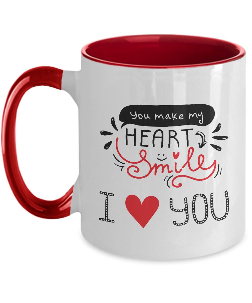 Two Tone Mug,You Make My Heart Smile Mug,I Love You Coffee Mug,Christmas Gifts Coffee Mug,11 oz tinmico