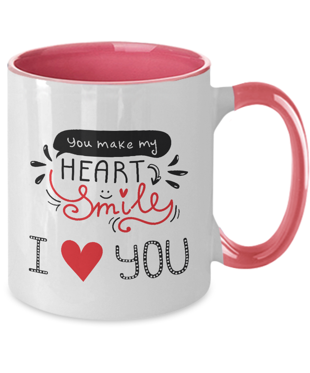 Two Tone Mug,You Make My Heart Smile Mug,I Love You Coffee Mug,Christmas Gifts Coffee Mug,11 oz tinmico