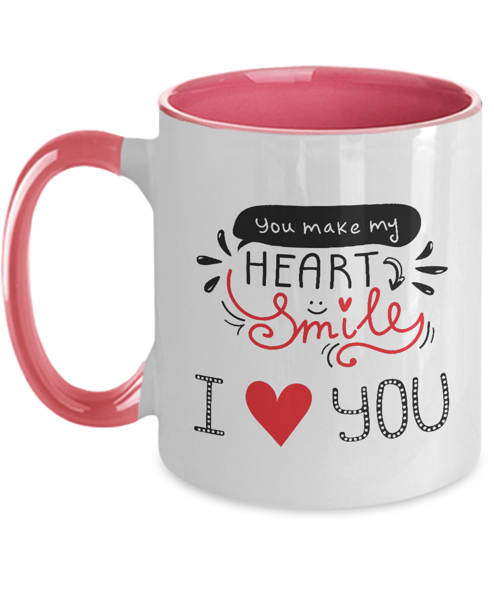 Two Tone Mug,You Make My Heart Smile Mug,I Love You Coffee Mug,Christmas Gifts Coffee Mug,11 oz tinmico