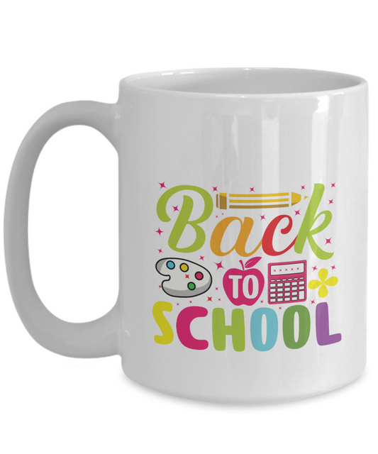 White Black Back to School Mug Teacher Student Gift College 15 oz Ceramic Cup tinmico