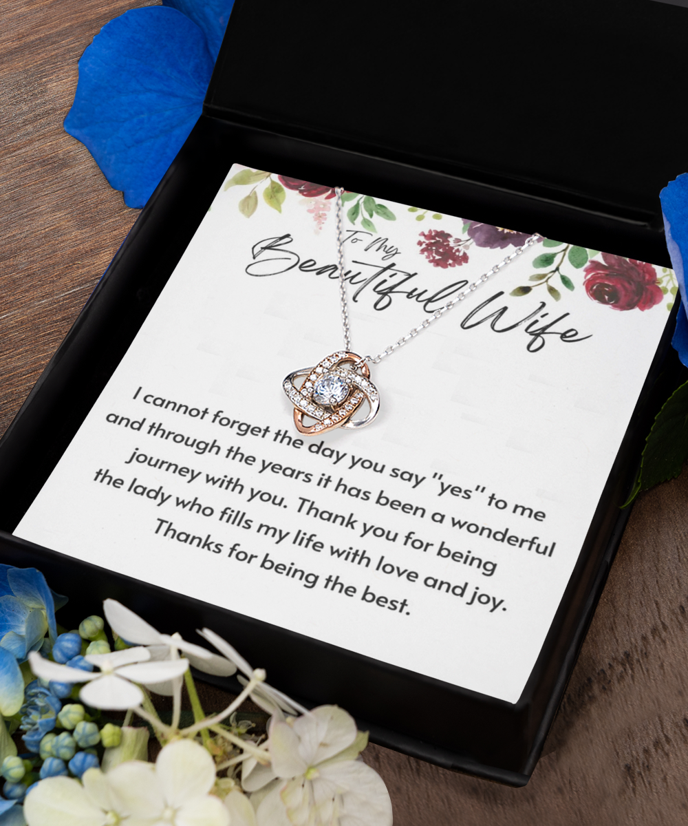 Wife's Love Knot Rose Gold Necklace  ,Thanks gift to My Wife, Birthday gift to Wife, Anniversary gift to Wife, Wife Necklace gift, to my Wife, TMC Gift tinmico