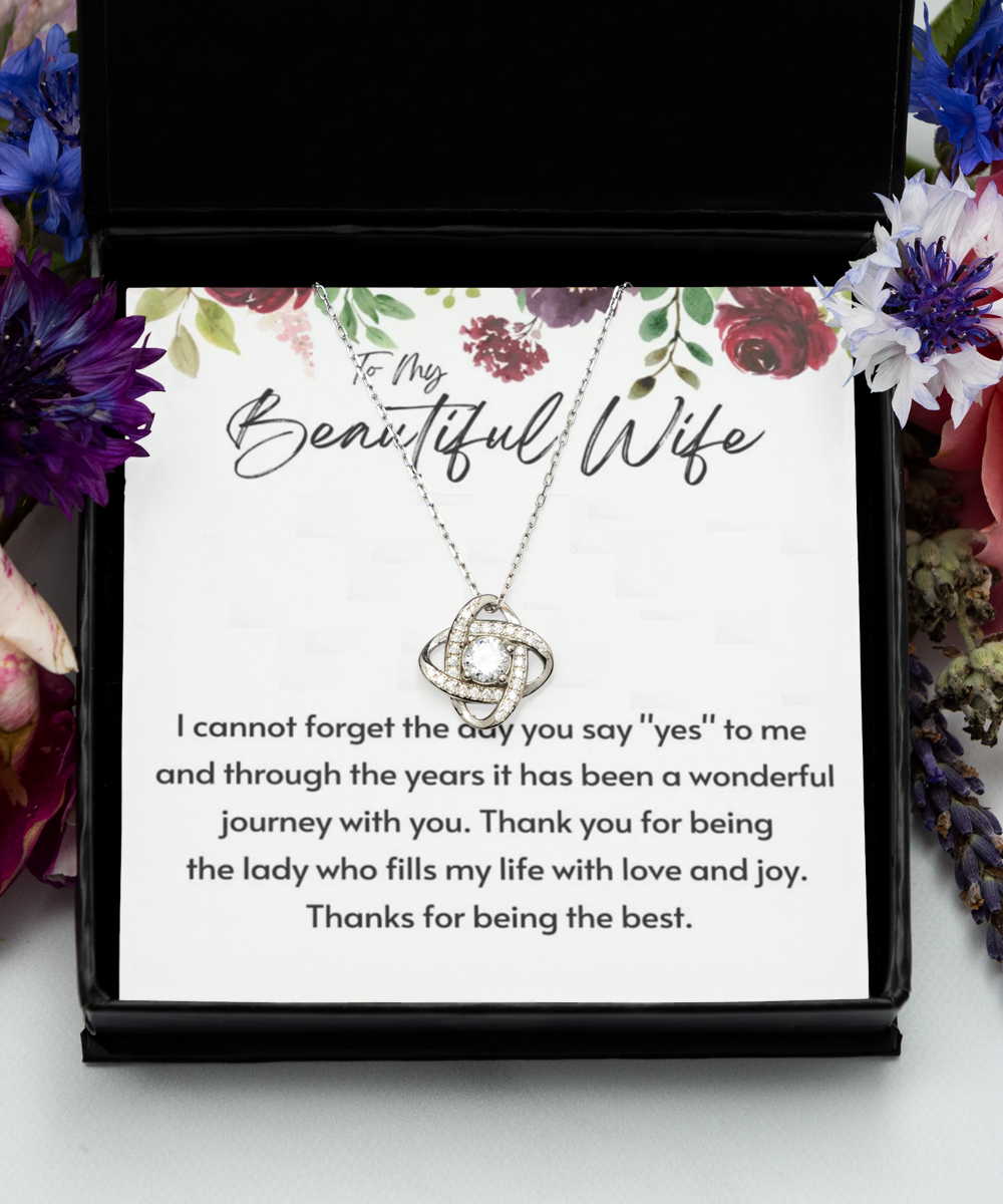 Wife's Love Knot Silver Necklace  ,Thanks gift to My Wife, Birthday gift to Wife, Anniversary gift to Wife, Wife Necklace gift, to my Wife, TMC Gift tinmico