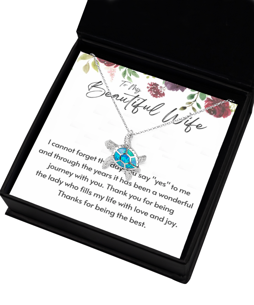 Wife's Opal Turtle Necklace  ,Thanks gift to My Wife, Birthday gift to Wife, Anniversary gift to Wife, Wife Necklace gift, to my Wife, TMC Gift tinmico