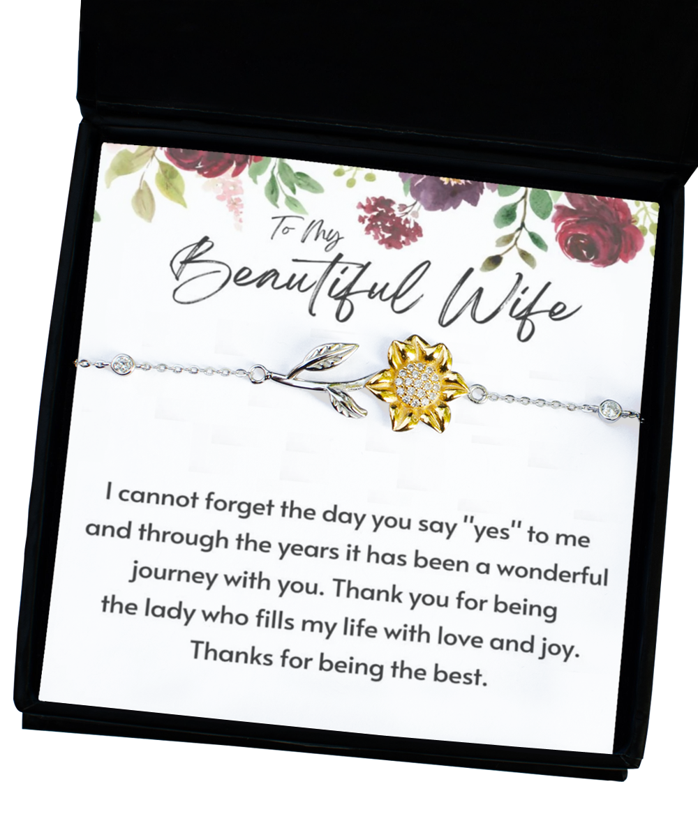 Wife's Sunflower Bracelet  ,Thanks gift to My Wife, Birthday gift to Wife, Anniversary gift to Wife, Wife Bracelet gift, to my Wife, TMC Gift tinmico