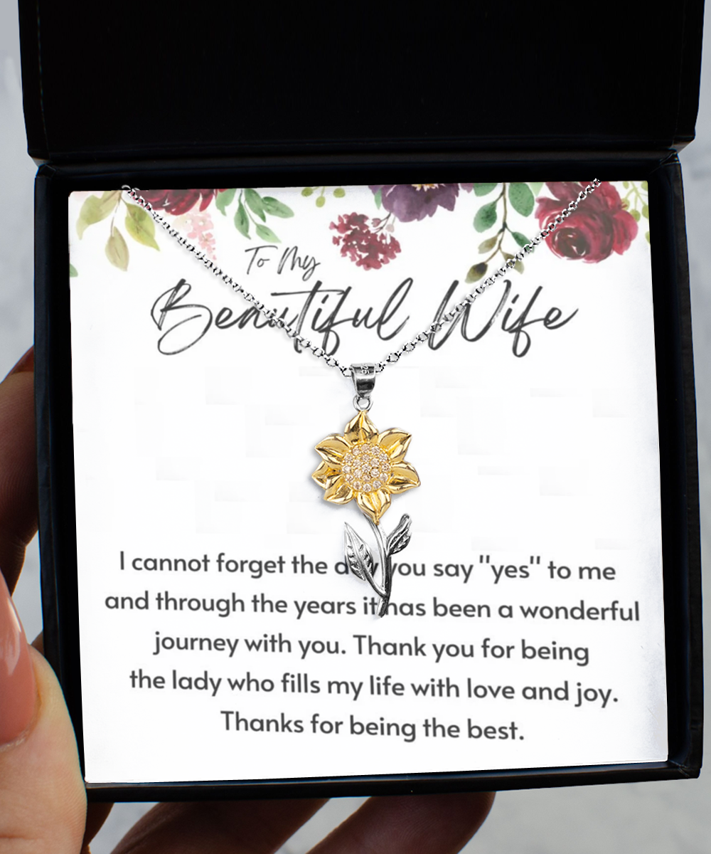 Wife's Sunflower Pendant Necklace  ,Thanks gift to My Wife, Birthday gift to Wife, Anniversary gift to Wife, Wife Necklace gift, to my Wife, TMC Gift tinmico