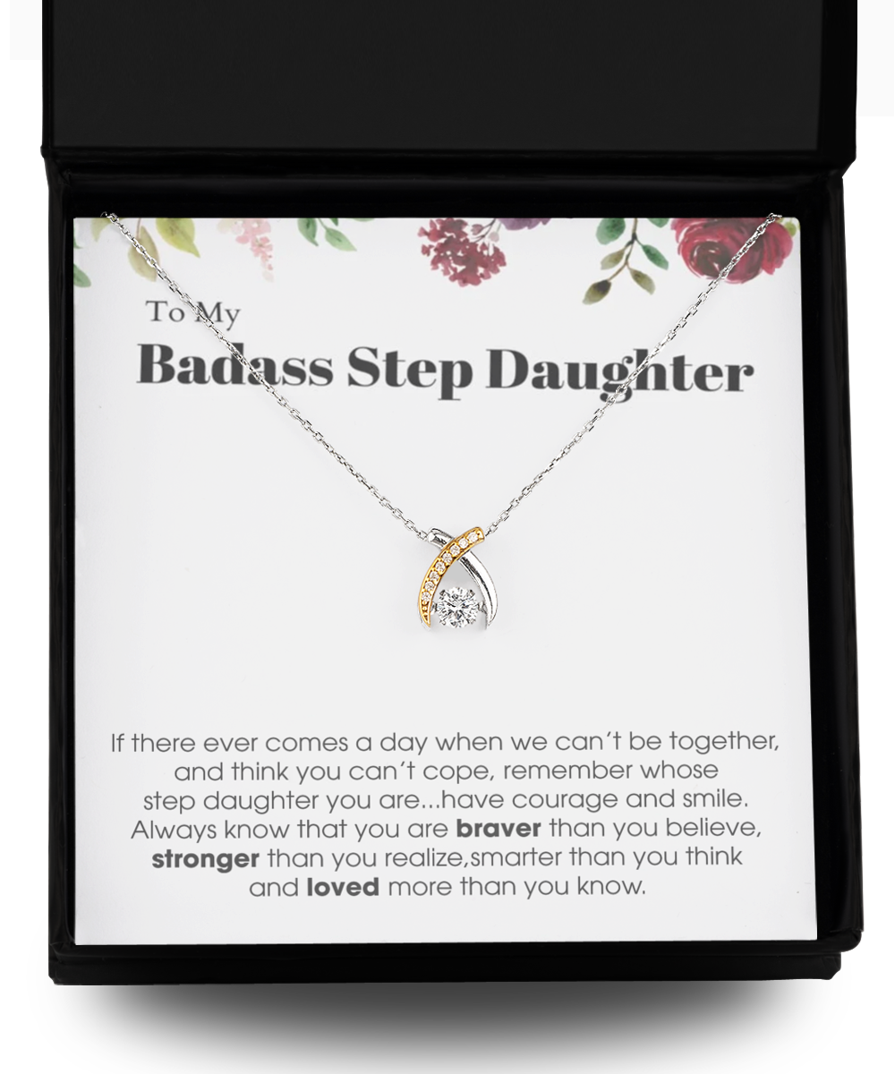 Wishbone Dancing Necklace, To My Badass Step Daughter Bracelet, Step Daughter Gift From Stepmom Wedding Birthday Bracelet Gift Set tinmico